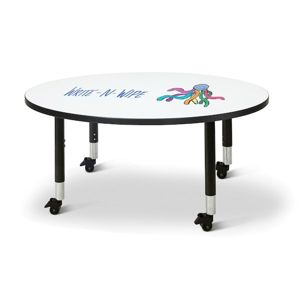 Jonti-Craft Berries Round Dry Erase Table, 48 in. Diameter, Mobile, Write-n-Wipe/Black/Black 6433JCM420 - main